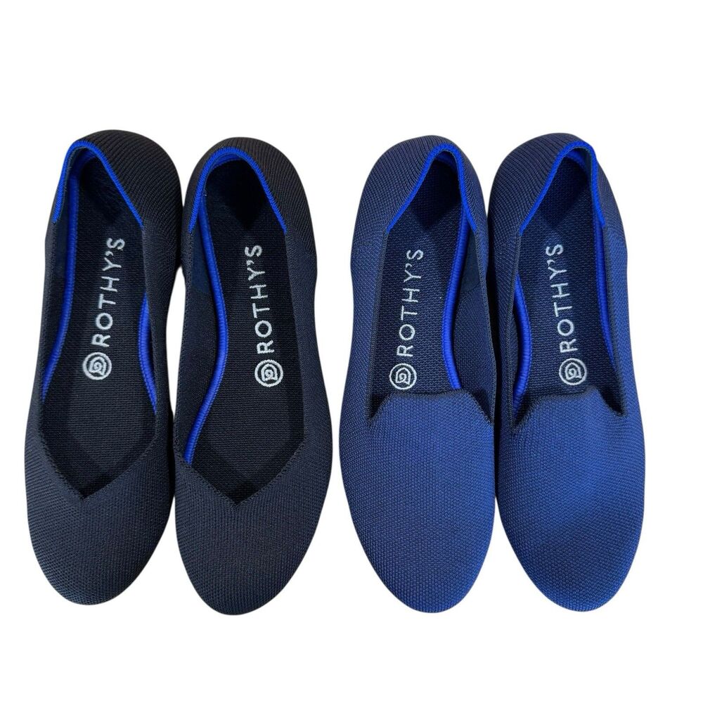 ROTHY'S Lot Of 2 Pair The Flat Black & The Loafer Navy Size 8 Pristine & EUC